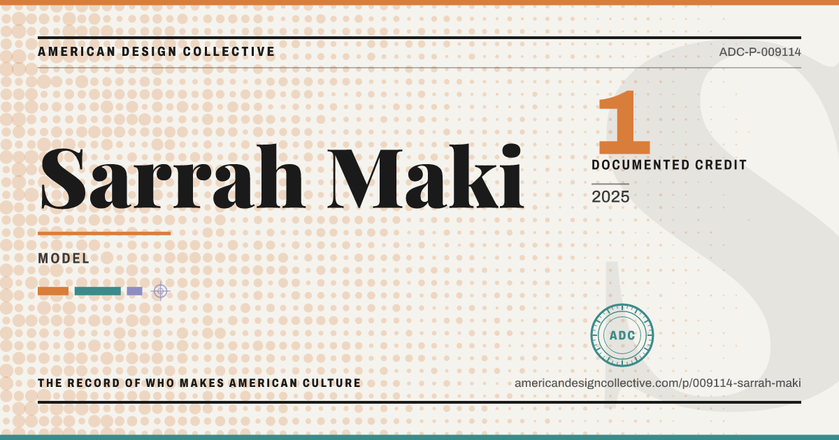 Registry card for Sarrah Maki: the ADC seal, Sarrah Maki, and how much is on record.