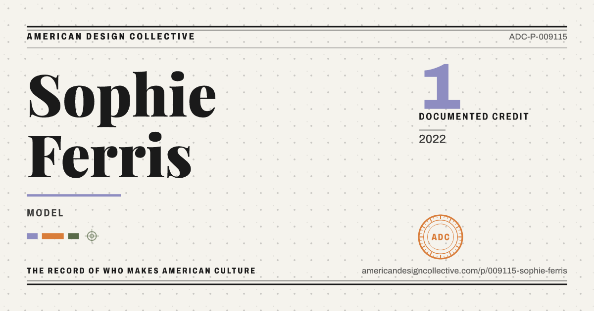 Registry card for Sophie Ferris: the ADC seal, Sophie Ferris, and how much is on record.