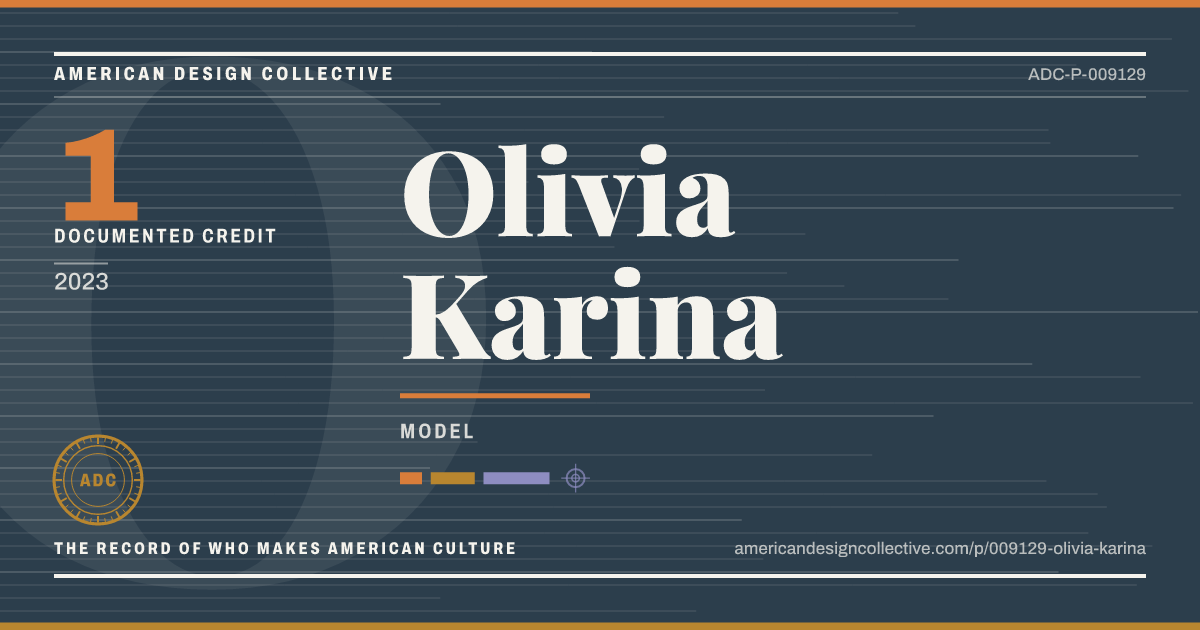 Registry card for Olivia Karina: the ADC seal, Olivia Karina, and how much is on record.