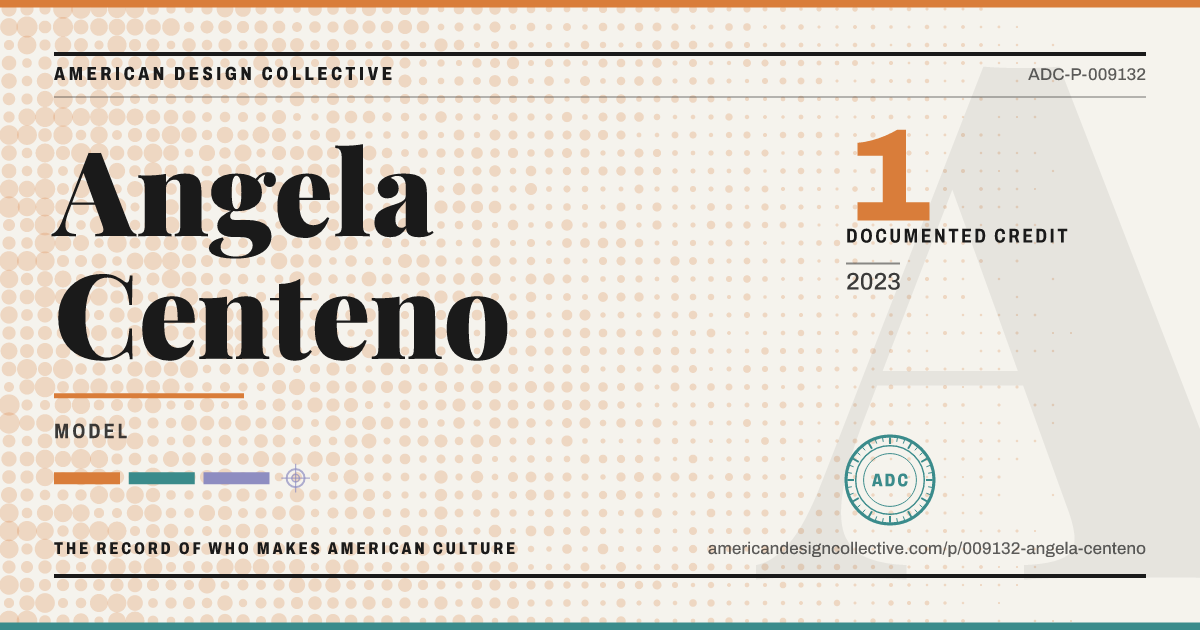 Registry card for Angela Centeno: the ADC seal, Angela Centeno, and how much is on record.