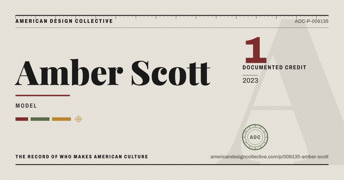 Registry card for Amber Scott: the ADC seal, Amber Scott, and how much is on record.