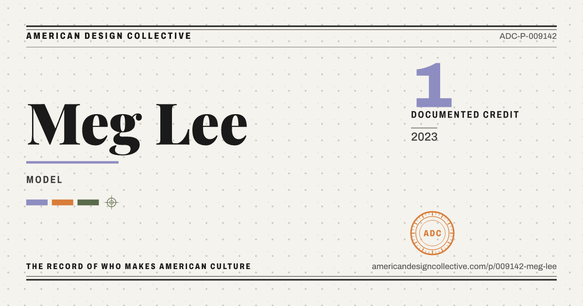 Registry card for Meg Lee: the ADC seal, Meg Lee, and how much is on record.
