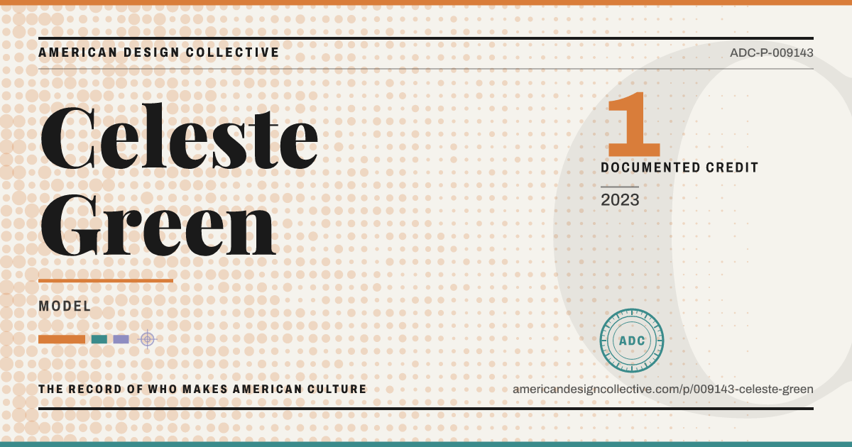 Registry card for Celeste Green: the ADC seal, Celeste Green, and how much is on record.