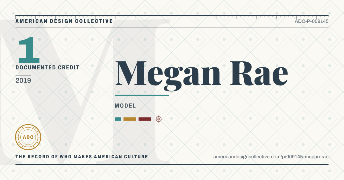 Registry card for Megan Rae: the ADC seal, Megan Rae, and how much is on record.