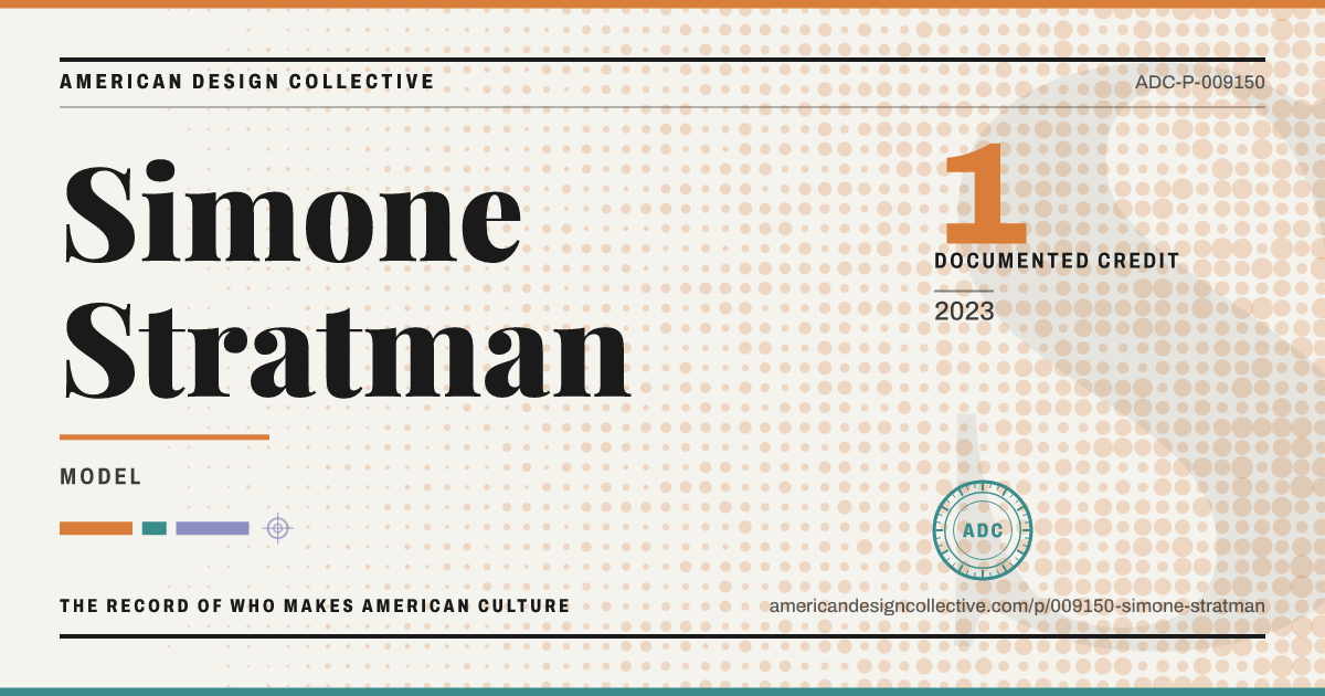 Registry card for Simone Stratman: the ADC seal, Simone Stratman, and how much is on record.