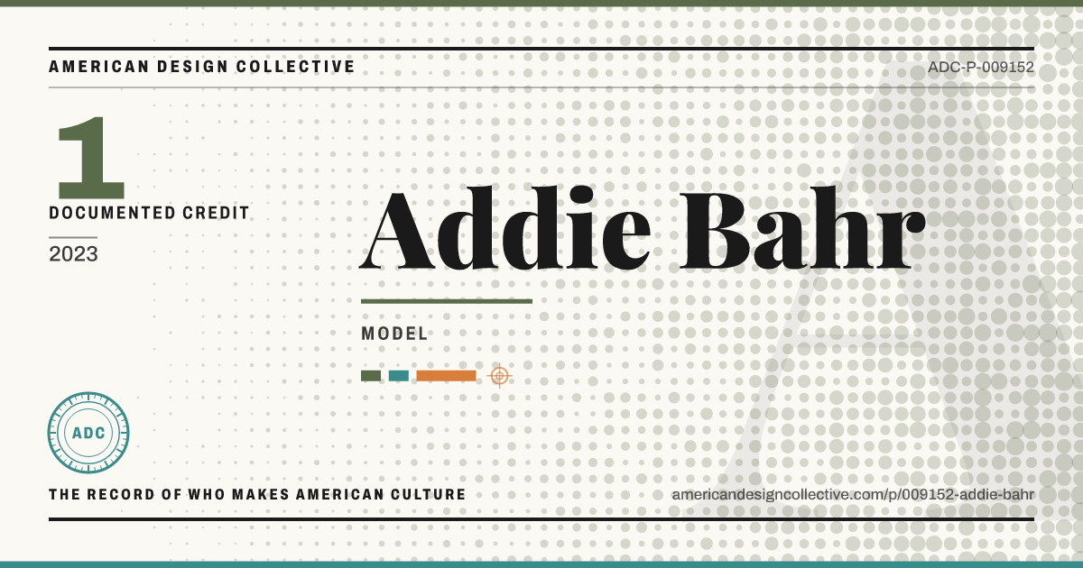 Registry card for Addie Bahr: the ADC seal, Addie Bahr, and how much is on record.