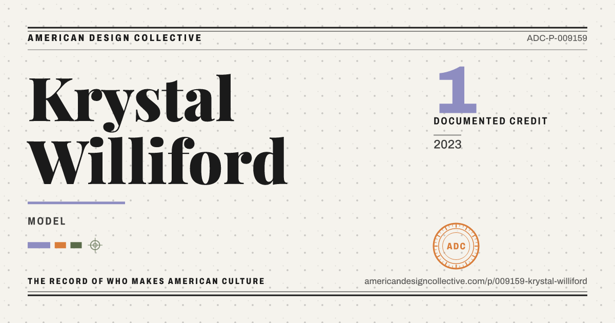 Registry card for Krystal Williford: the ADC seal, Krystal Williford, and how much is on record.