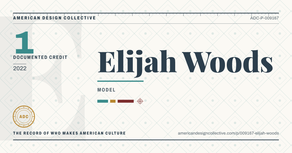 Registry card for Elijah Woods: the ADC seal, Elijah Woods, and how much is on record.