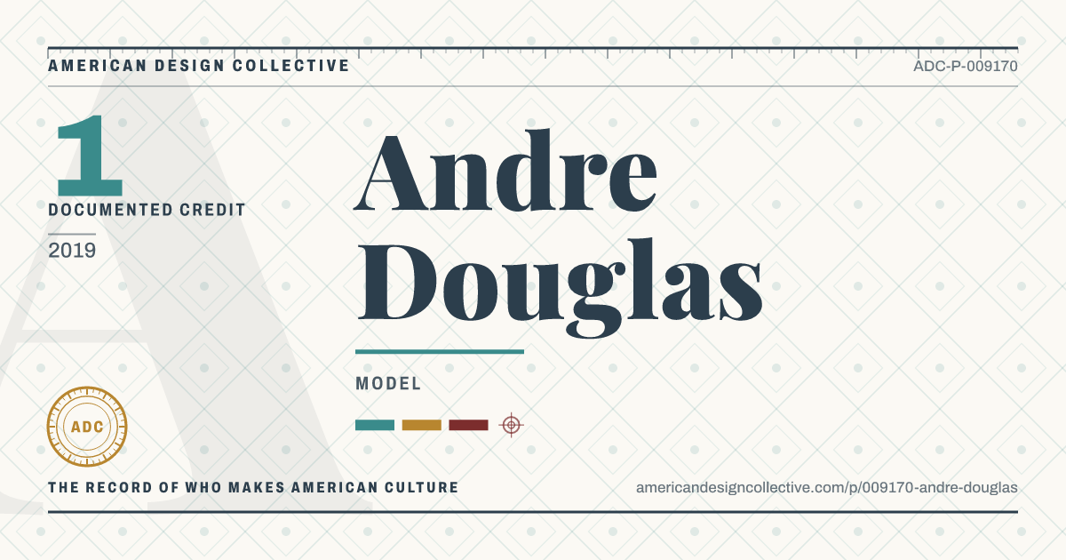 Registry card for Andre Douglas: the ADC seal, Andre Douglas, and how much is on record.