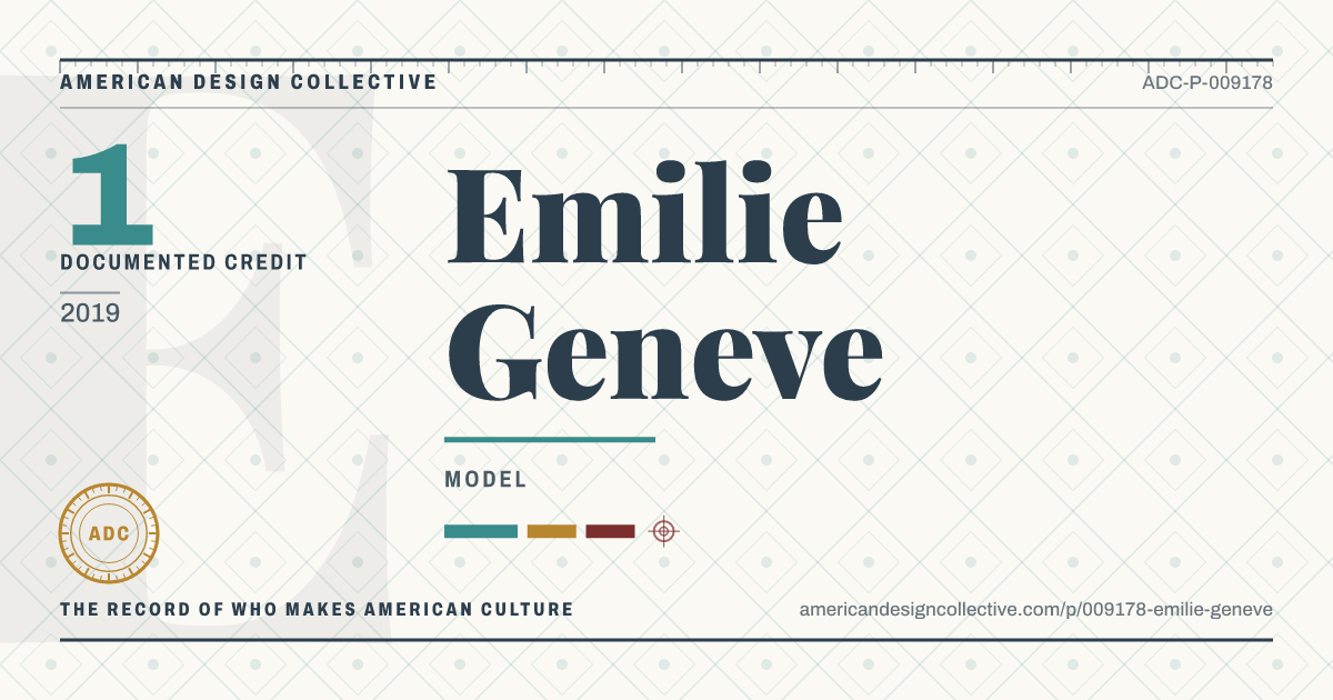Registry card for Emilie Geneve: the ADC seal, Emilie Geneve, and how much is on record.