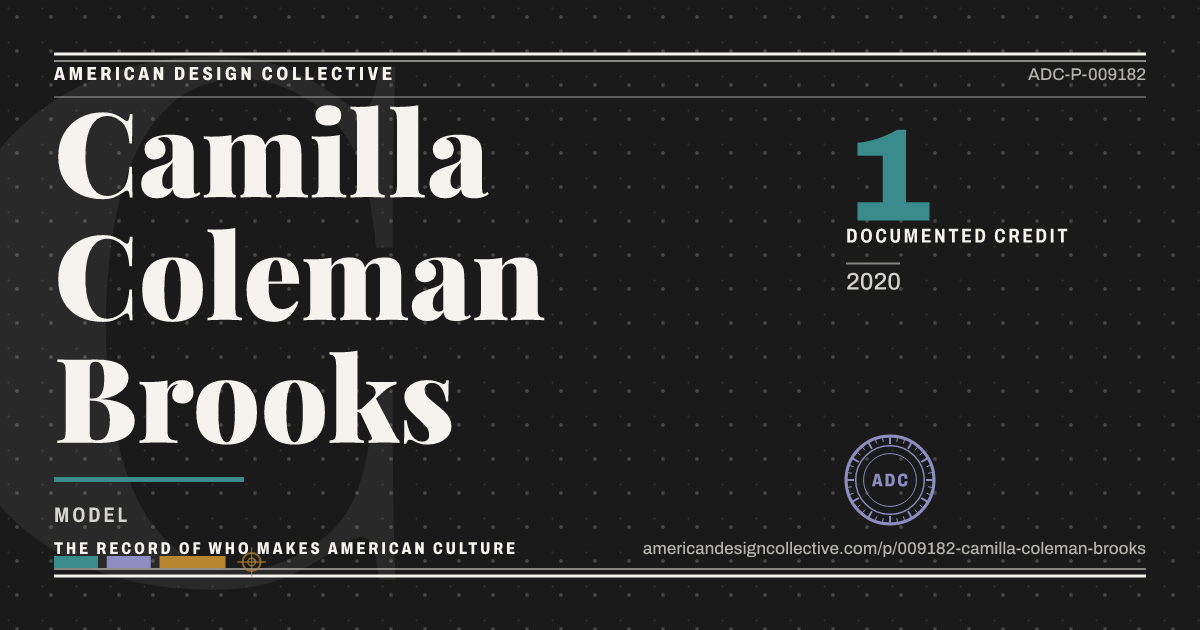 Registry card for Camilla Coleman Brooks: the ADC seal, Camilla Coleman Brooks, and how much is on record.