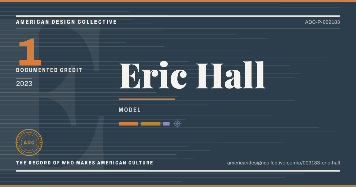 Registry card for Eric Hall: the ADC seal, Eric Hall, and how much is on record.