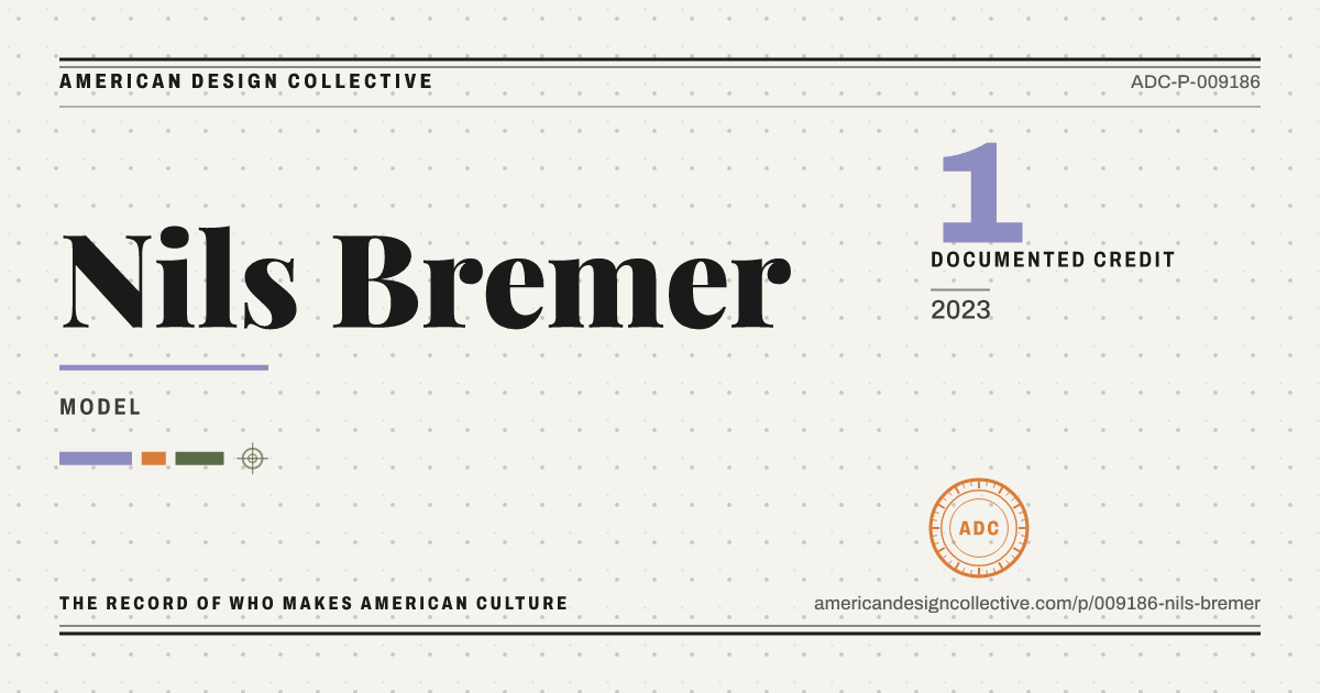 Registry card for Nils Bremer: the ADC seal, Nils Bremer, and how much is on record.