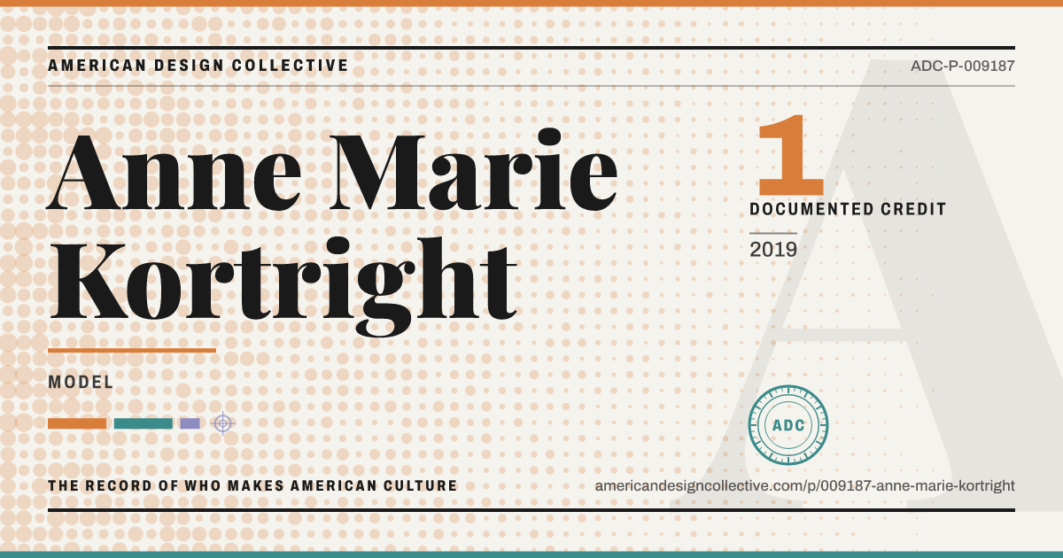 Registry card for Anne Marie Kortright: the ADC seal, Anne Marie Kortright, and how much is on record.
