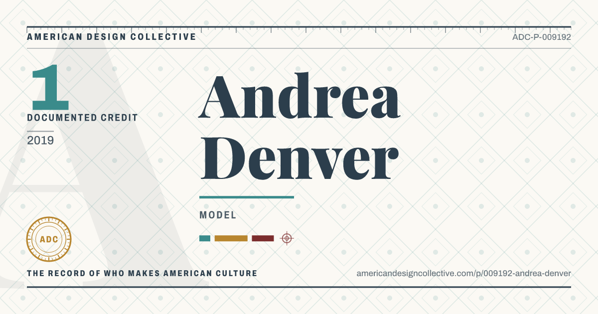 Registry card for Andrea Denver: the ADC seal, Andrea Denver, and how much is on record.
