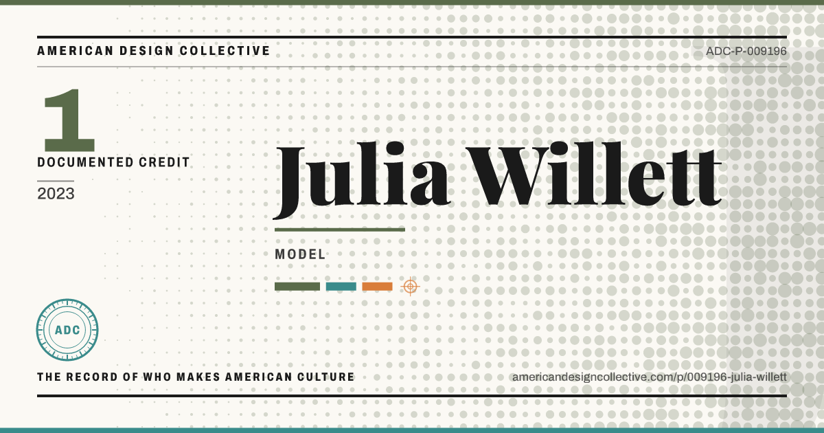 Registry card for Julia Willett: the ADC seal, Julia Willett, and how much is on record.