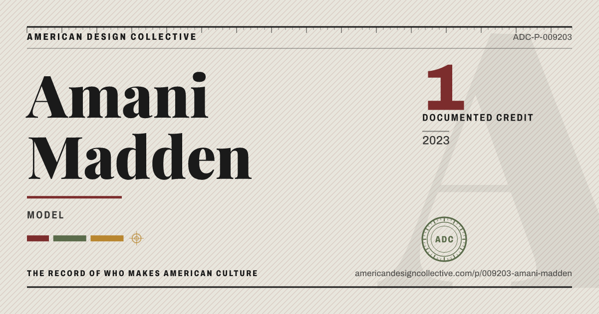 Registry card for Amani Madden: the ADC seal, Amani Madden, and how much is on record.