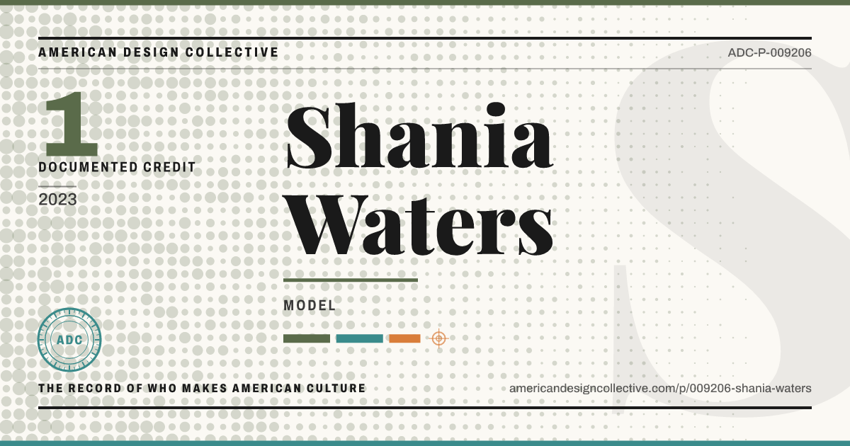 Registry card for Shania Waters: the ADC seal, Shania Waters, and how much is on record.