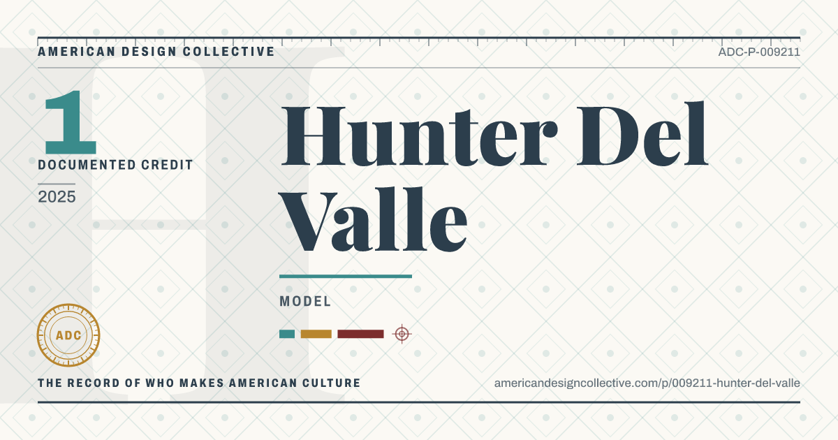 Registry card for Hunter Del Valle: the ADC seal, Hunter Del Valle, and how much is on record.