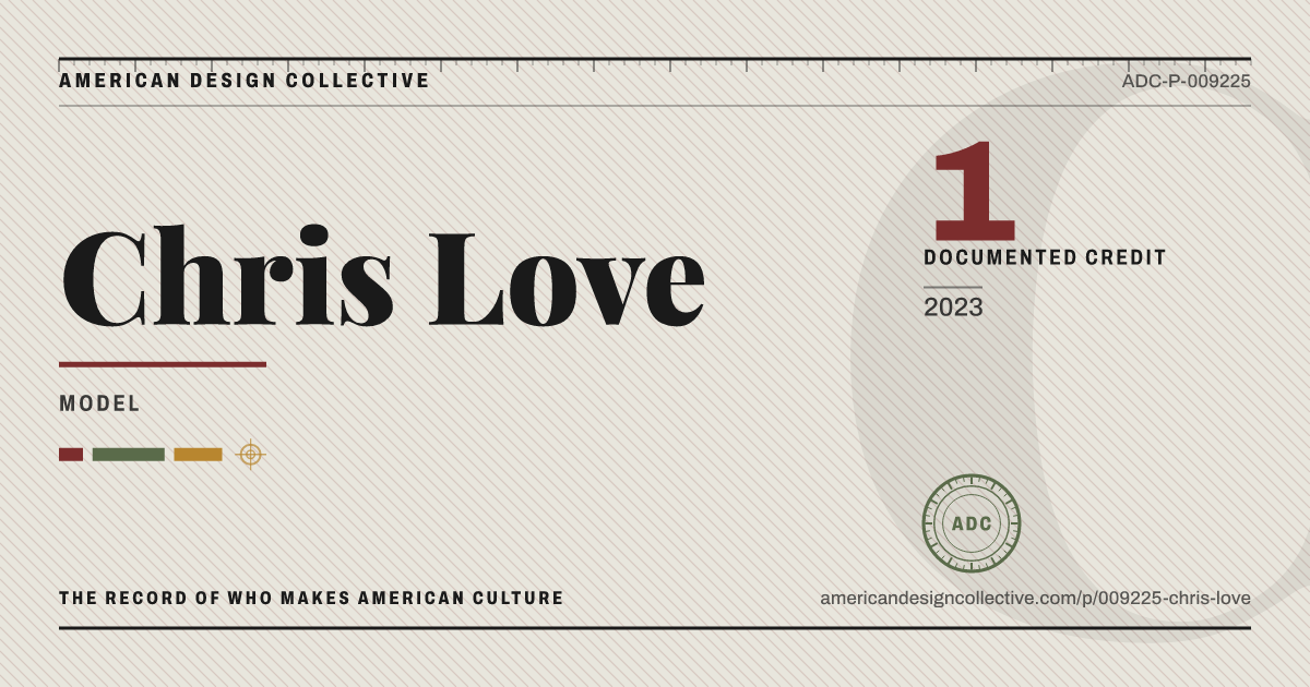 Registry card for Chris Love: the ADC seal, Chris Love, and how much is on record.