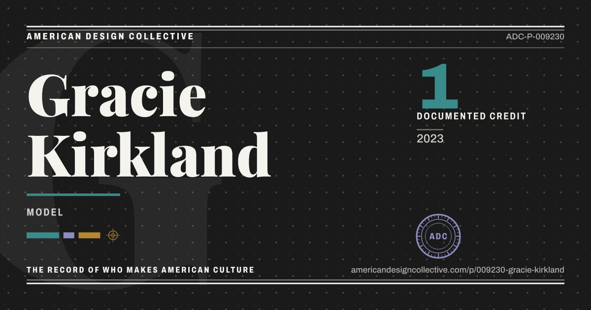 Registry card for Gracie Kirkland: the ADC seal, Gracie Kirkland, and how much is on record.