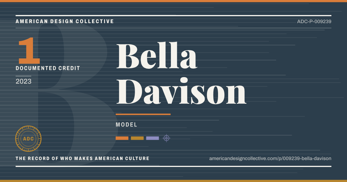 Registry card for Bella Davison: the ADC seal, Bella Davison, and how much is on record.