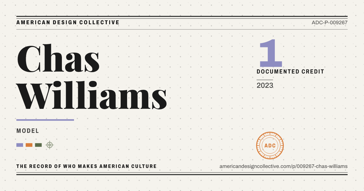 Registry card for Chas Williams: the ADC seal, Chas Williams, and how much is on record.