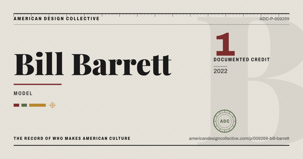 Registry card for Bill Barrett: the ADC seal, Bill Barrett, and how much is on record.