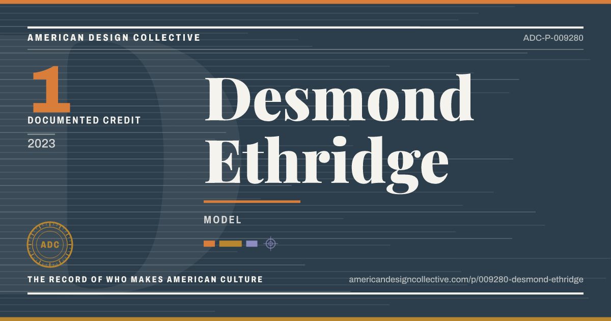 Registry card for Desmond Ethridge: the ADC seal, Desmond Ethridge, and how much is on record.