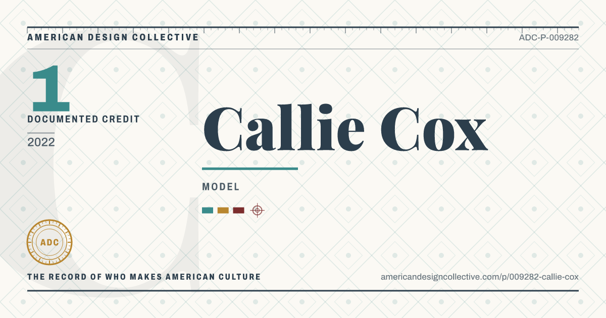 Registry card for Callie Cox: the ADC seal, Callie Cox, and how much is on record.