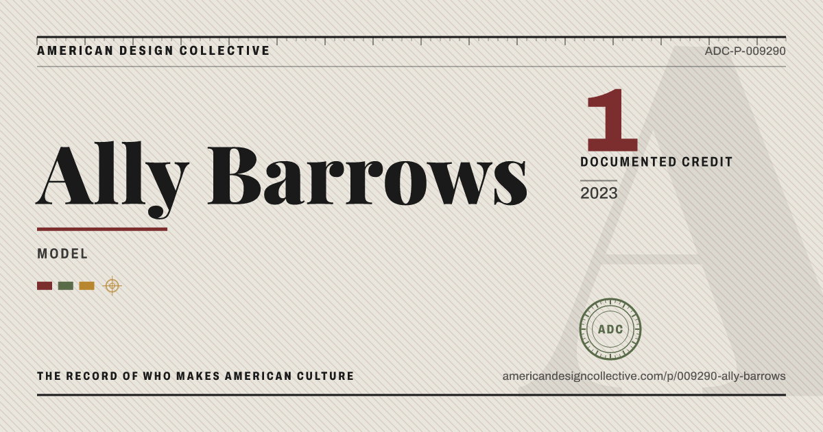 Registry card for Ally Barrows: the ADC seal, Ally Barrows, and how much is on record.