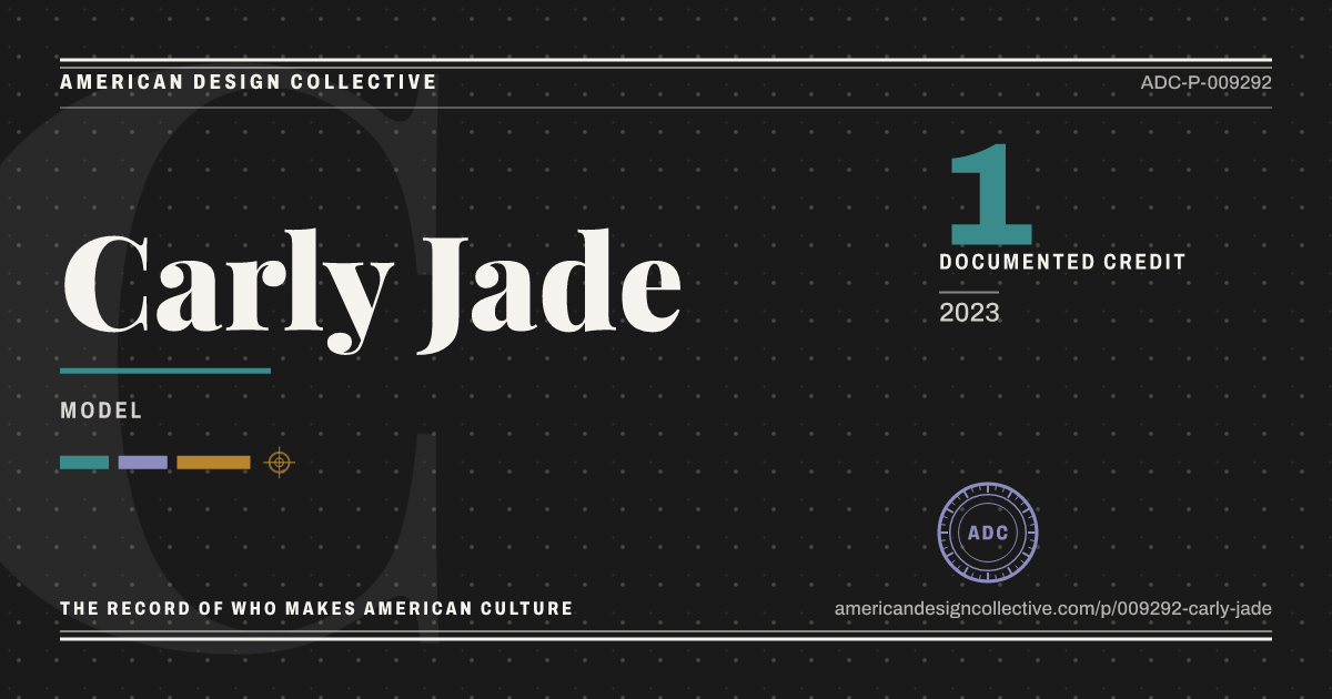 Registry card for Carly Jade: the ADC seal, Carly Jade, and how much is on record.
