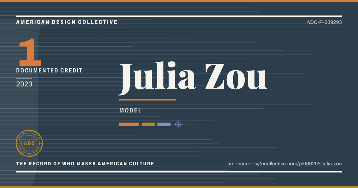 Registry card for Julia Zou: the ADC seal, Julia Zou, and how much is on record.