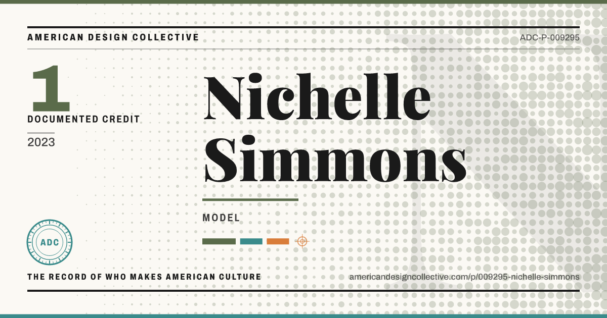 Registry card for Nichelle Simmons: the ADC seal, Nichelle Simmons, and how much is on record.