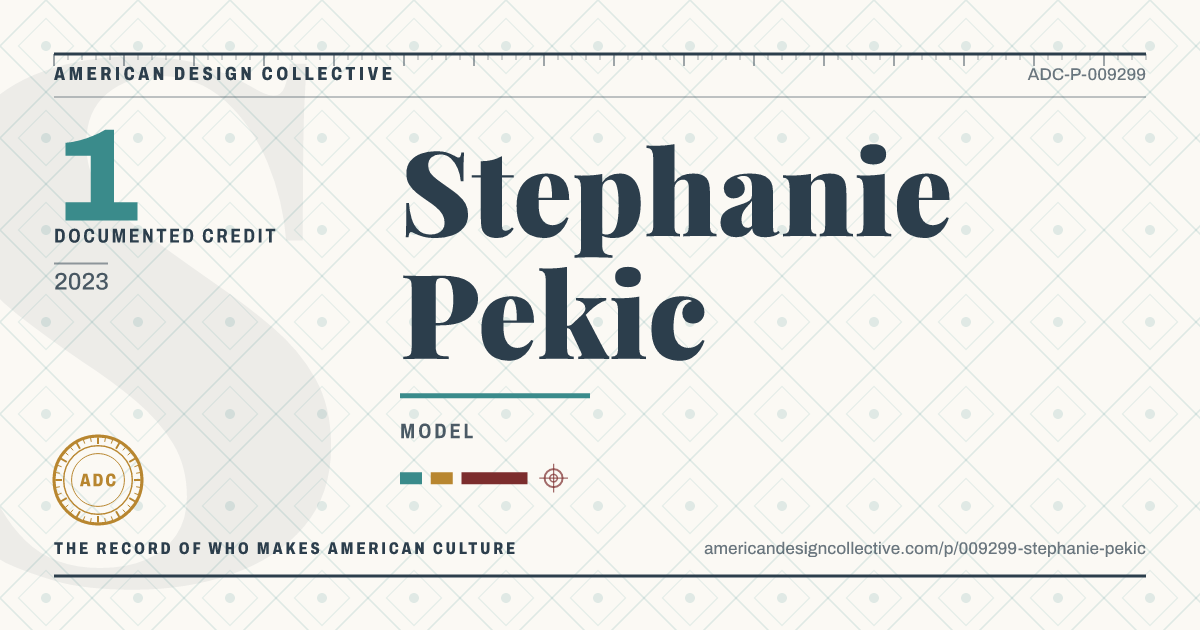 Registry card for Stephanie Pekic: the ADC seal, Stephanie Pekic, and how much is on record.