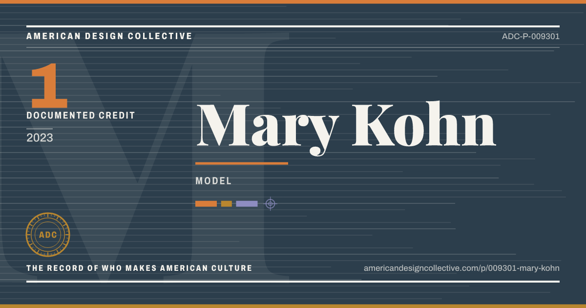 Registry card for Mary Kohn: the ADC seal, Mary Kohn, and how much is on record.