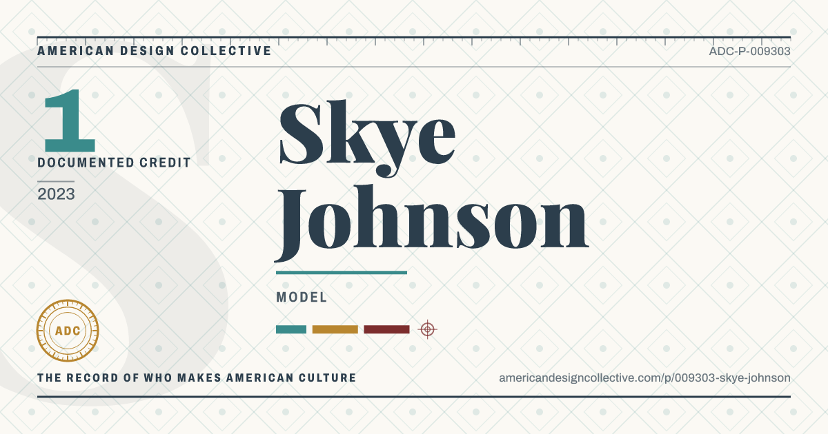 Registry card for Skye Johnson: the ADC seal, Skye Johnson, and how much is on record.