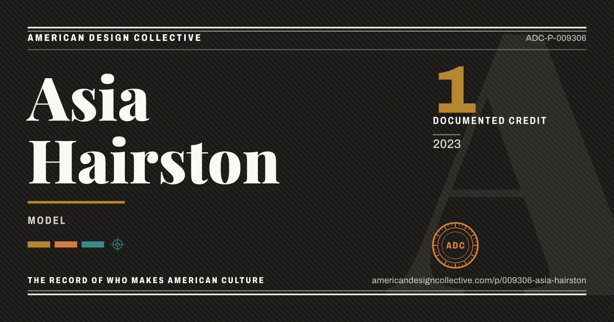 Registry card for Asia Hairston: the ADC seal, Asia Hairston, and how much is on record.