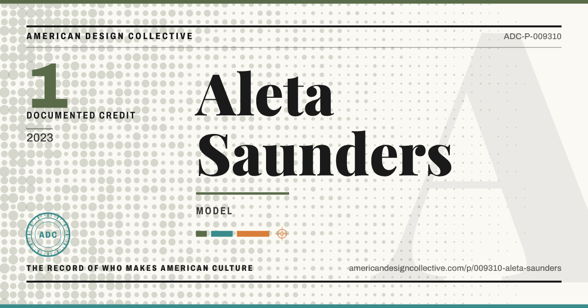 Registry card for Aleta Saunders: the ADC seal, Aleta Saunders, and how much is on record.