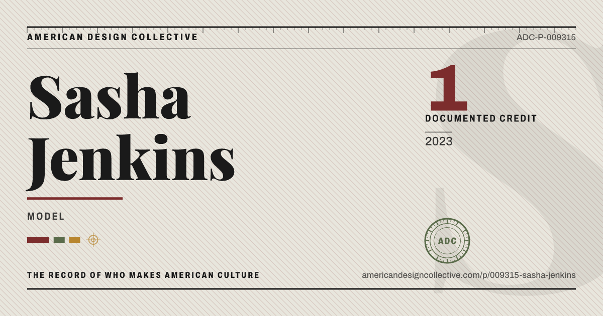 Registry card for Sasha Jenkins: the ADC seal, Sasha Jenkins, and how much is on record.