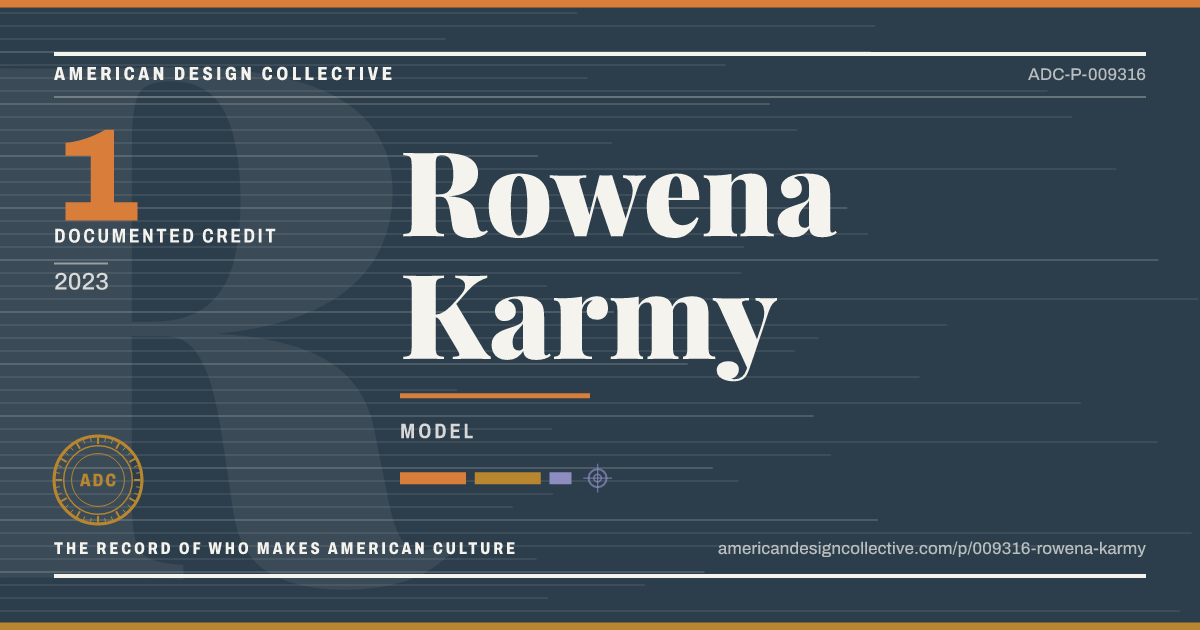 Registry card for Rowena Karmy: the ADC seal, Rowena Karmy, and how much is on record.