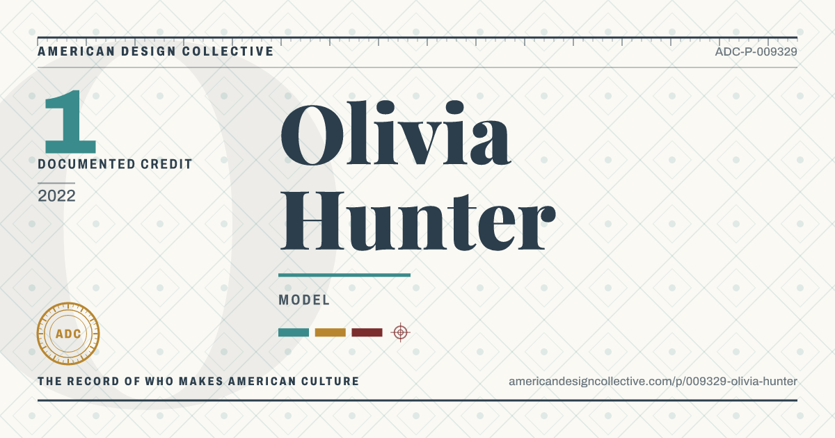 Registry card for Olivia Hunter: the ADC seal, Olivia Hunter, and how much is on record.