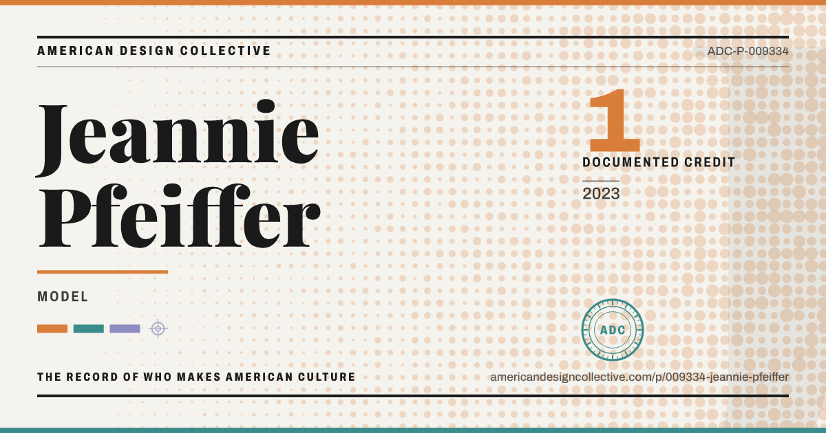 Registry card for Jeannie Pfeiffer: the ADC seal, Jeannie Pfeiffer, and how much is on record.