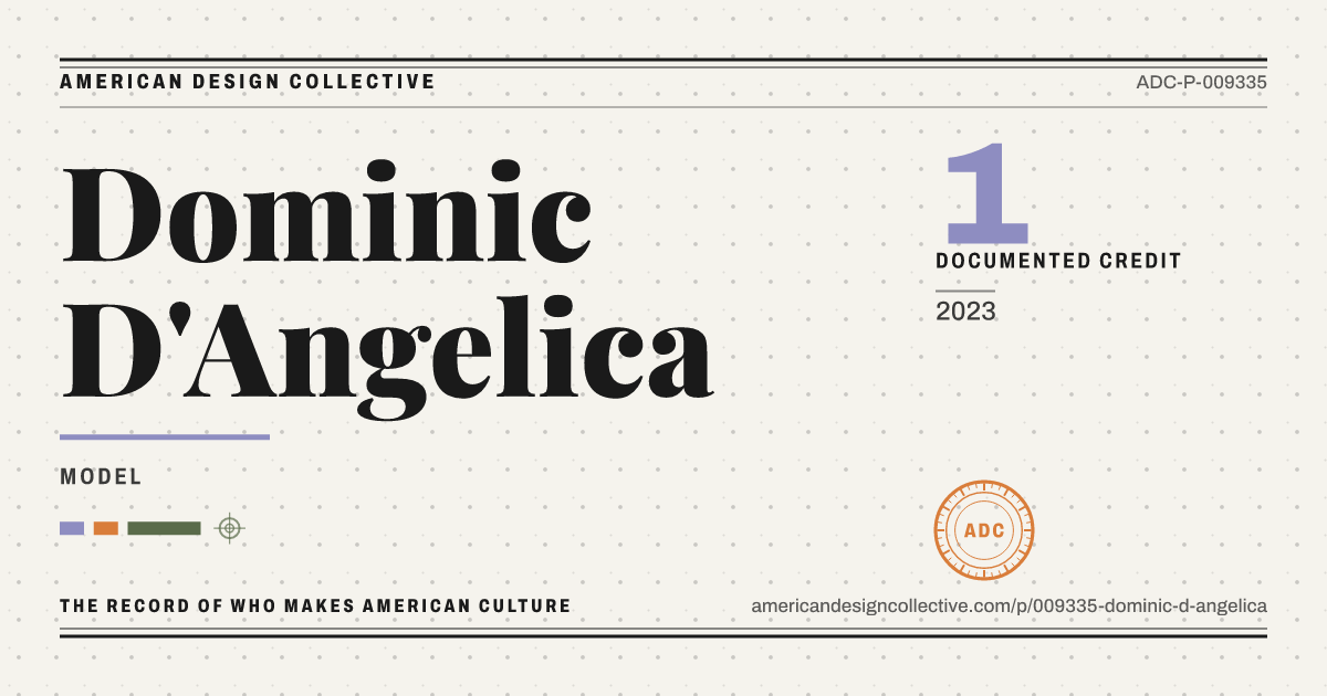 Registry card for Dominic D'Angelica: the ADC seal, Dominic D'Angelica, and how much is on record.