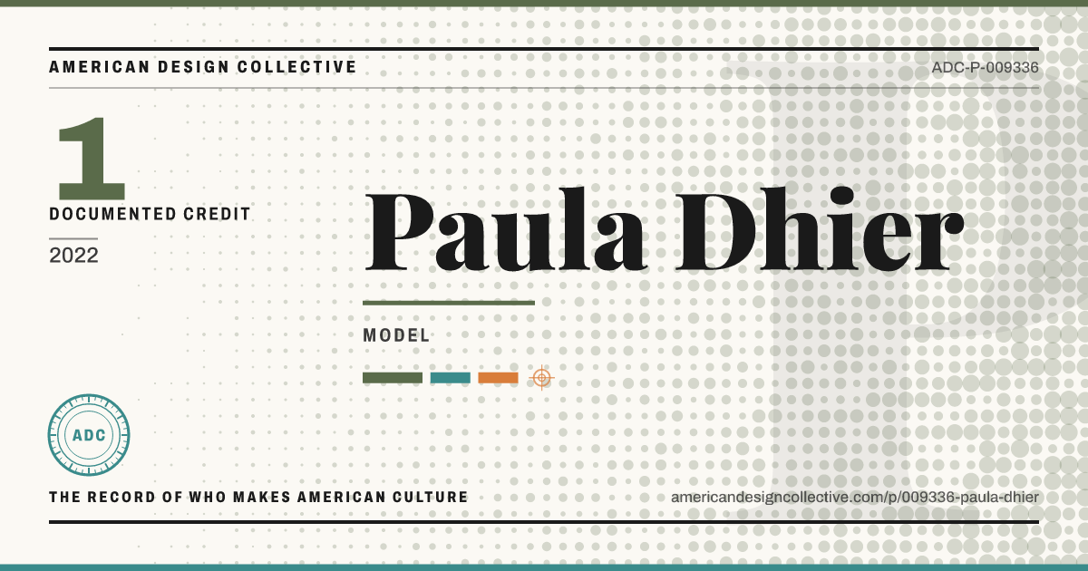 Registry card for Paula Dhier: the ADC seal, Paula Dhier, and how much is on record.
