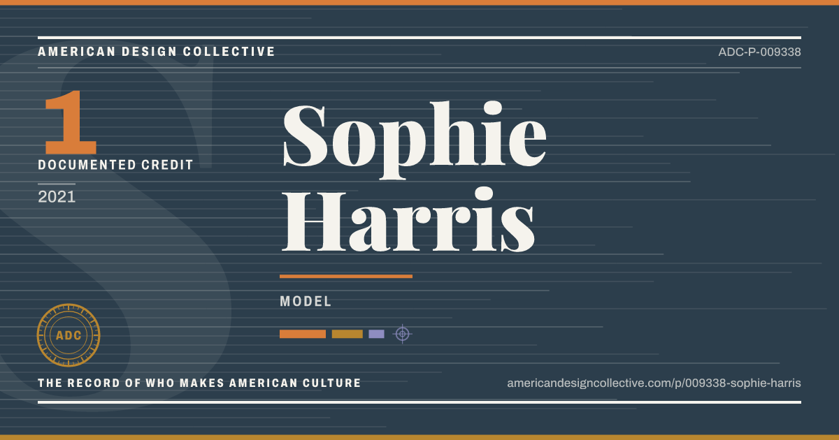 Registry card for Sophie Harris: the ADC seal, Sophie Harris, and how much is on record.