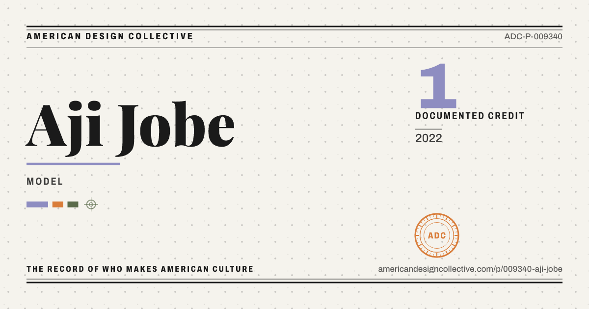 Registry card for Aji Jobe: the ADC seal, Aji Jobe, and how much is on record.