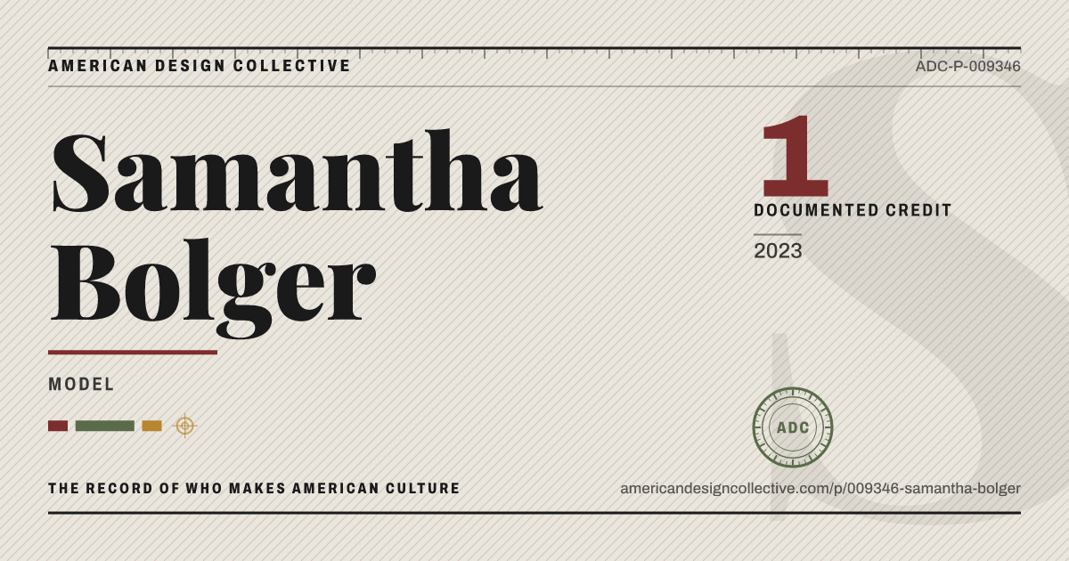 Registry card for Samantha Bolger: the ADC seal, Samantha Bolger, and how much is on record.