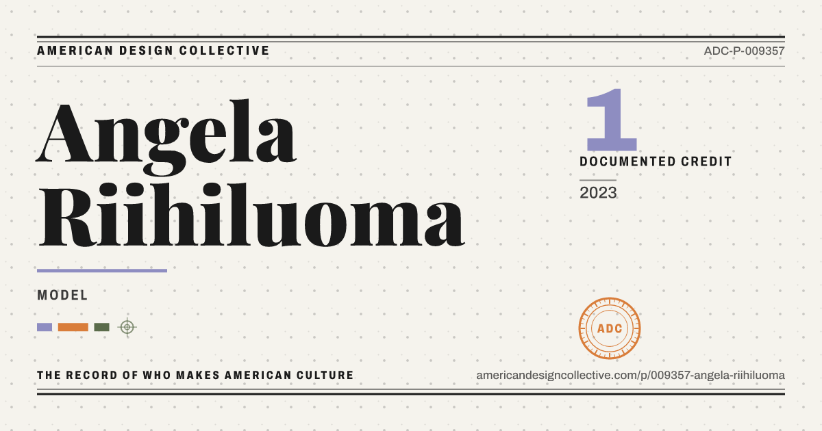 Registry card for Angela Riihiluoma: the ADC seal, Angela Riihiluoma, and how much is on record.