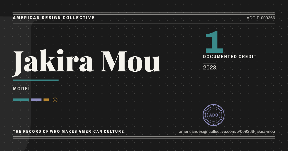 Registry card for Jakira Mou: the ADC seal, Jakira Mou, and how much is on record.